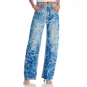 MOTHER Superior Wide Leg Jeans Blue Leaf Butterfly Print Light Wash size 26‎